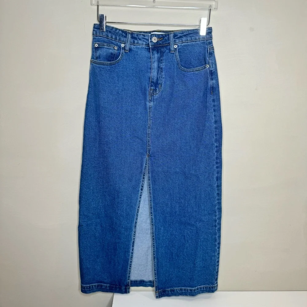 Steve Madden Avani Front-Slit Denim Midi Skirt size small